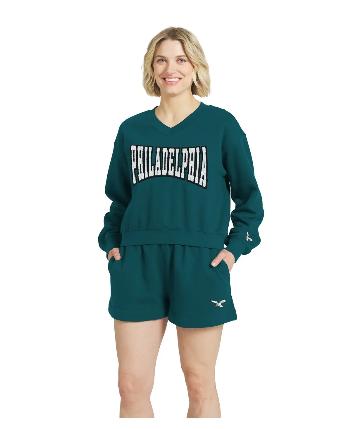Philadelphia Eagles Fleece V-Neck Lounge Set by Wear by Erin Andrews