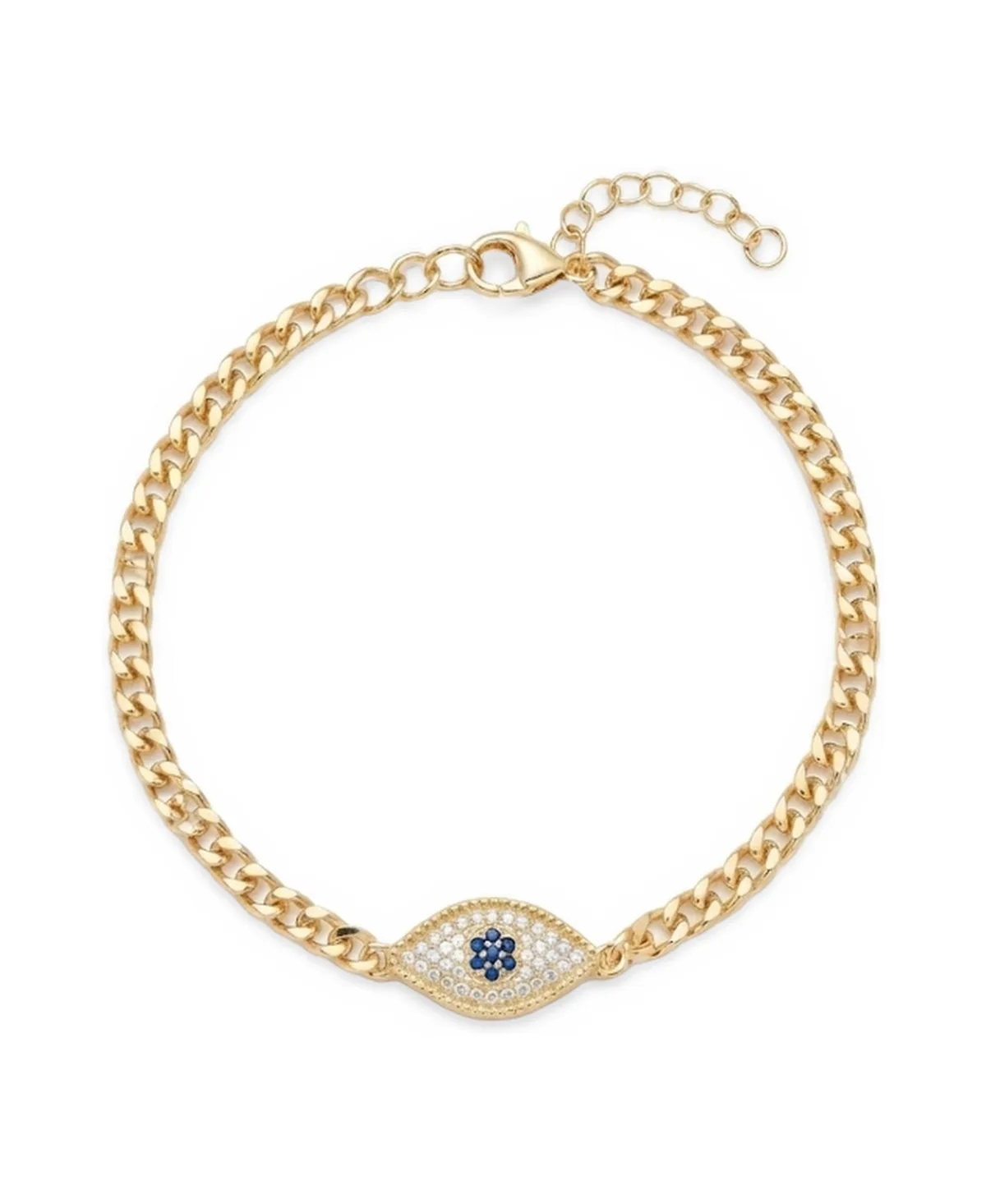 Evil Eye Silver Curb Chain Bracelet with Cz and Created Blue Sapphires 7 Inches by Etoielle