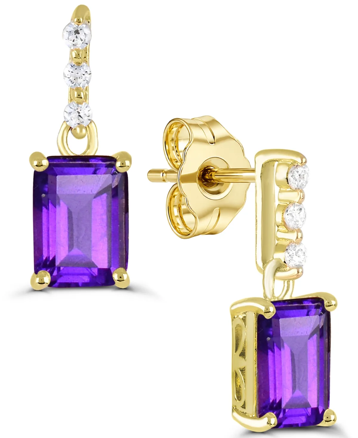 Amethyst Drop Earrings (1-1/2 ct. t.w. Amethyst, 1/20 ct. t.w. White Topaz) in 14k Gold-Plated Sterling Silver by Macy's
