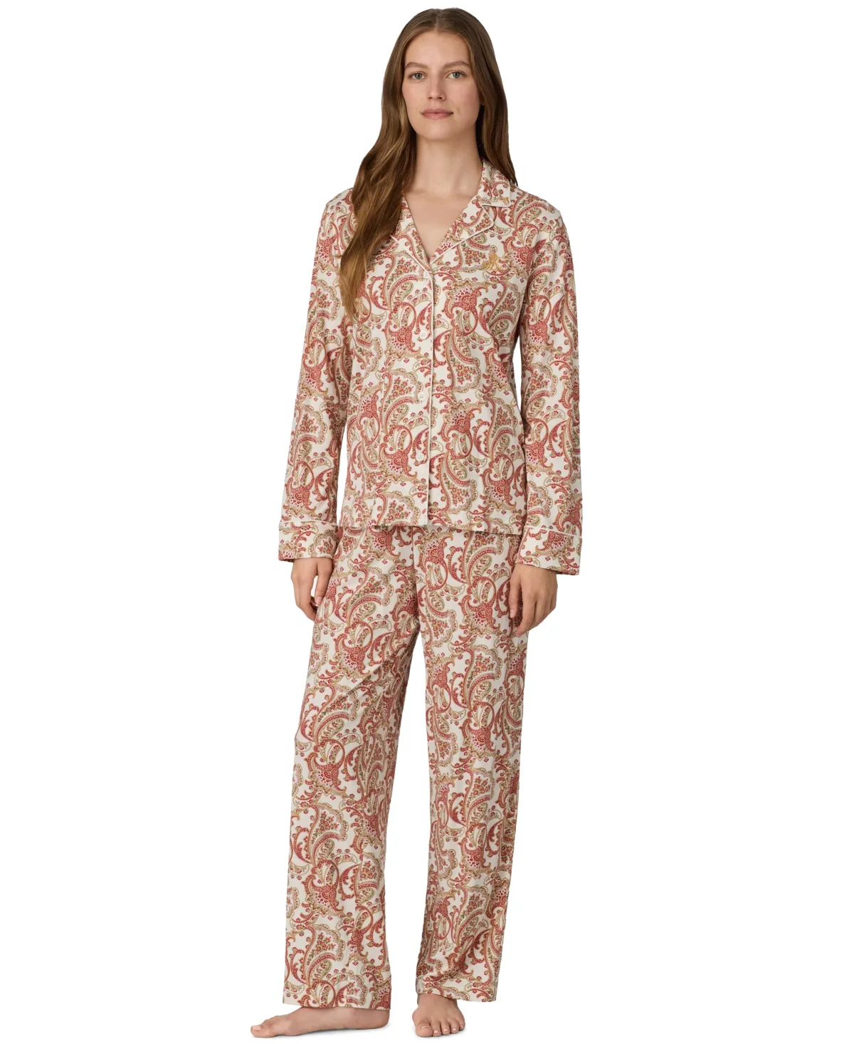 Lauren Ralph Lauren Long-Sleeve Notch-Collar Cotton-Viscose-Blend Pajama Set by Ralph Lauren
