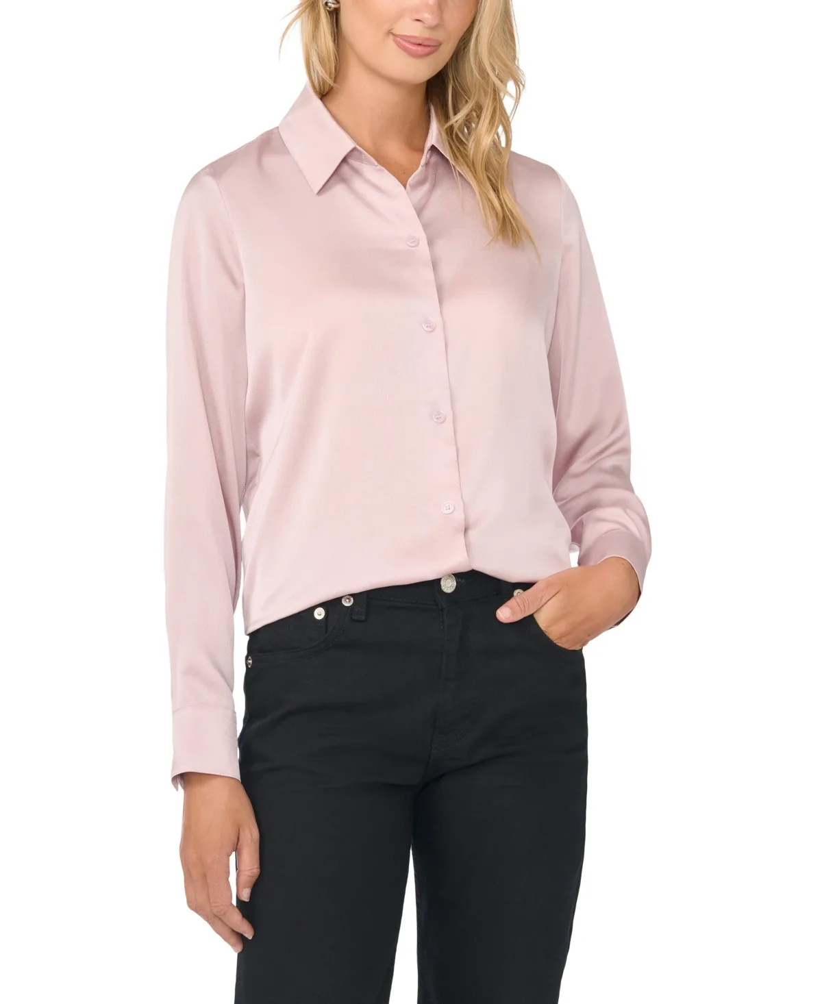 Hammered Satin Long-Sleeve Button-Down Shirt by Vince Camuto