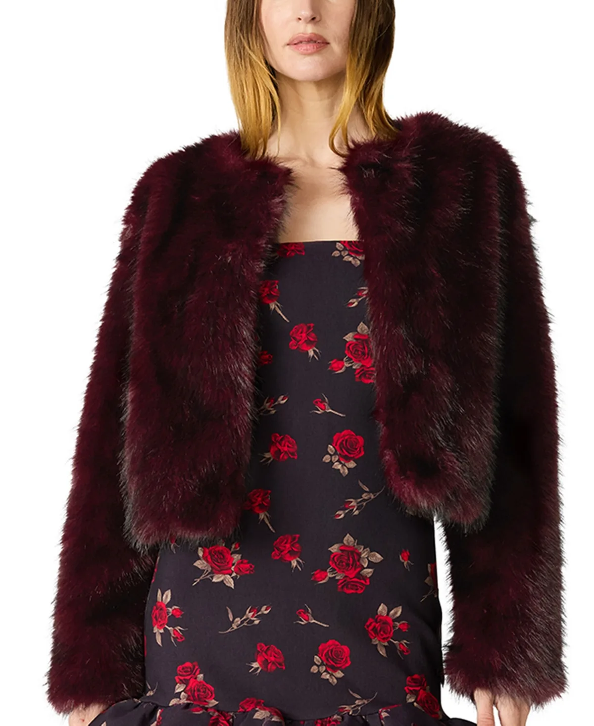 Chubby Cropped Open-Front Faux Fur Jacket by Betsey Johnson