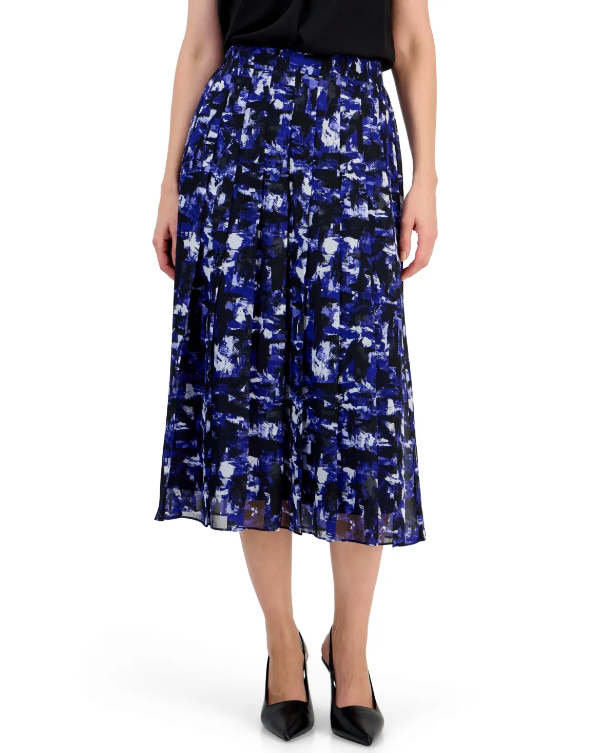 Brushstroke Print Pleated Midi Skirt by Kasper