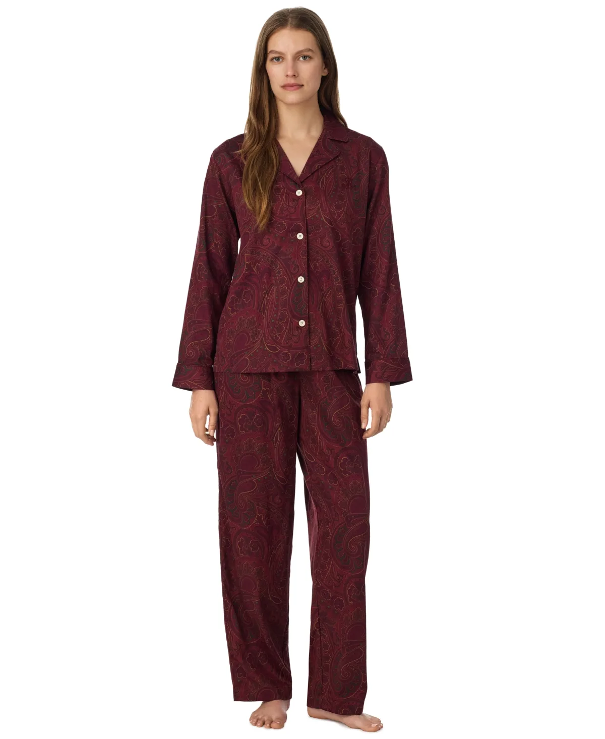 Lauren Ralph Lauren Long-Sleeve Notch Collar Button Front Top and Pants, 2-Piece Set by Ralph Lauren