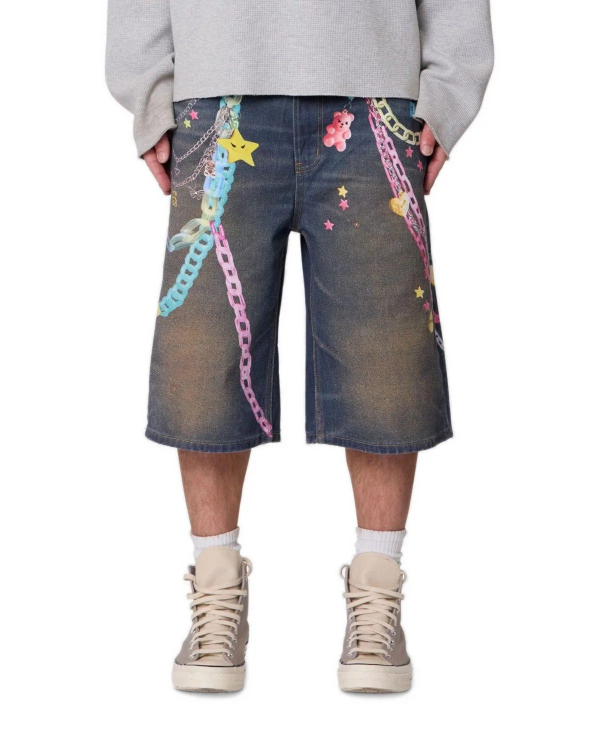 Ultrabaggy Chain Printed Denim Shorts by Mnml
