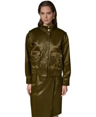 Glazed Cotton Zip Front Jacket Glazed Cotton Belted Skirt by Donna Karan New York