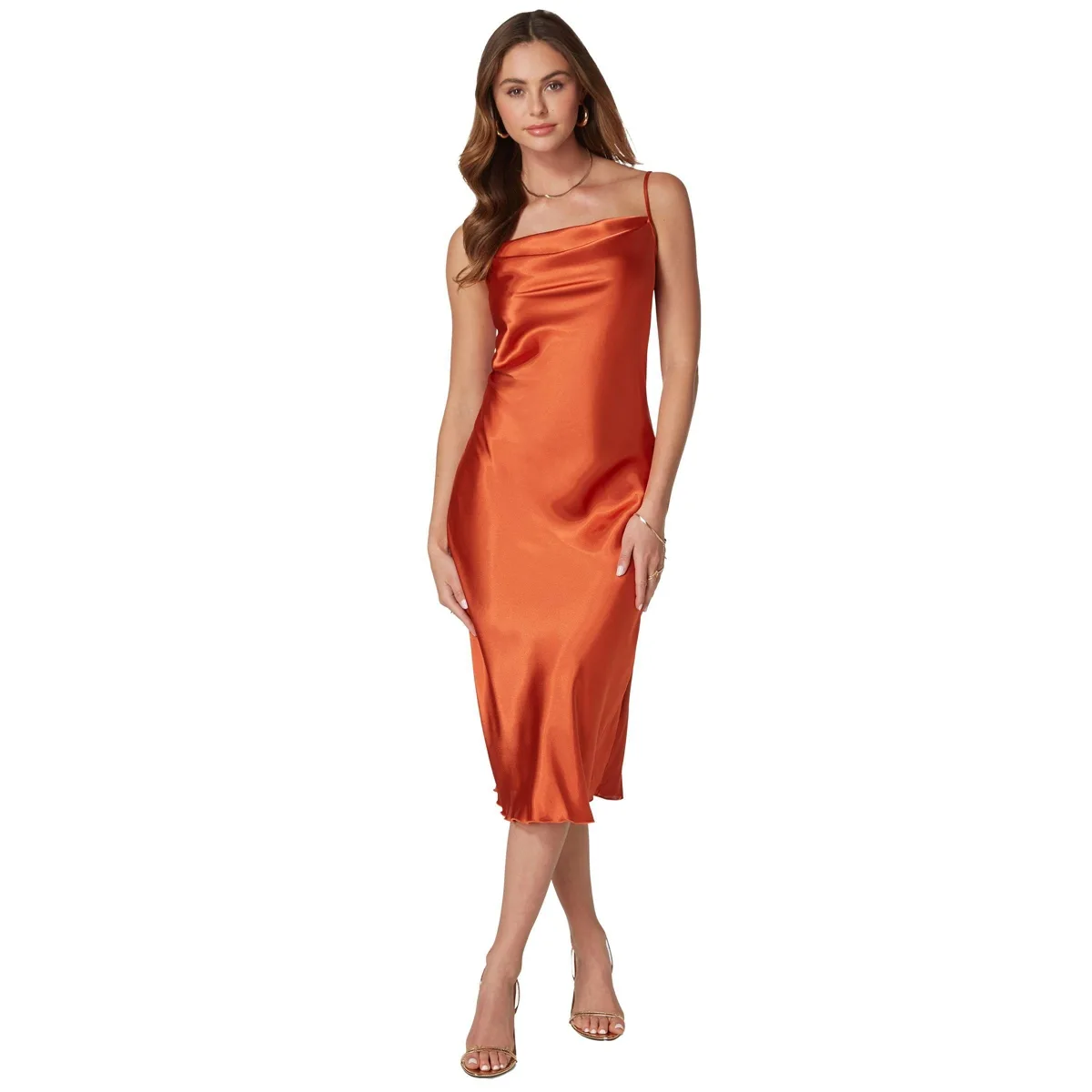 Satin Midi Slip Dress by bebe