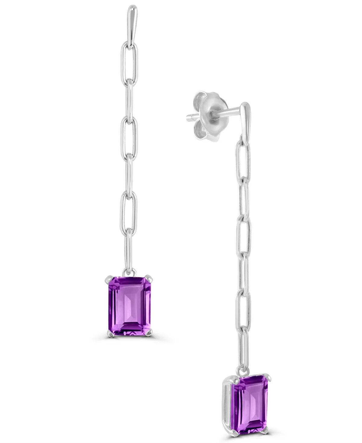Amethyst Emerald Cut Drop Earrings (1-1/2 ct. t.w.) in Sterling Silver by Macy's