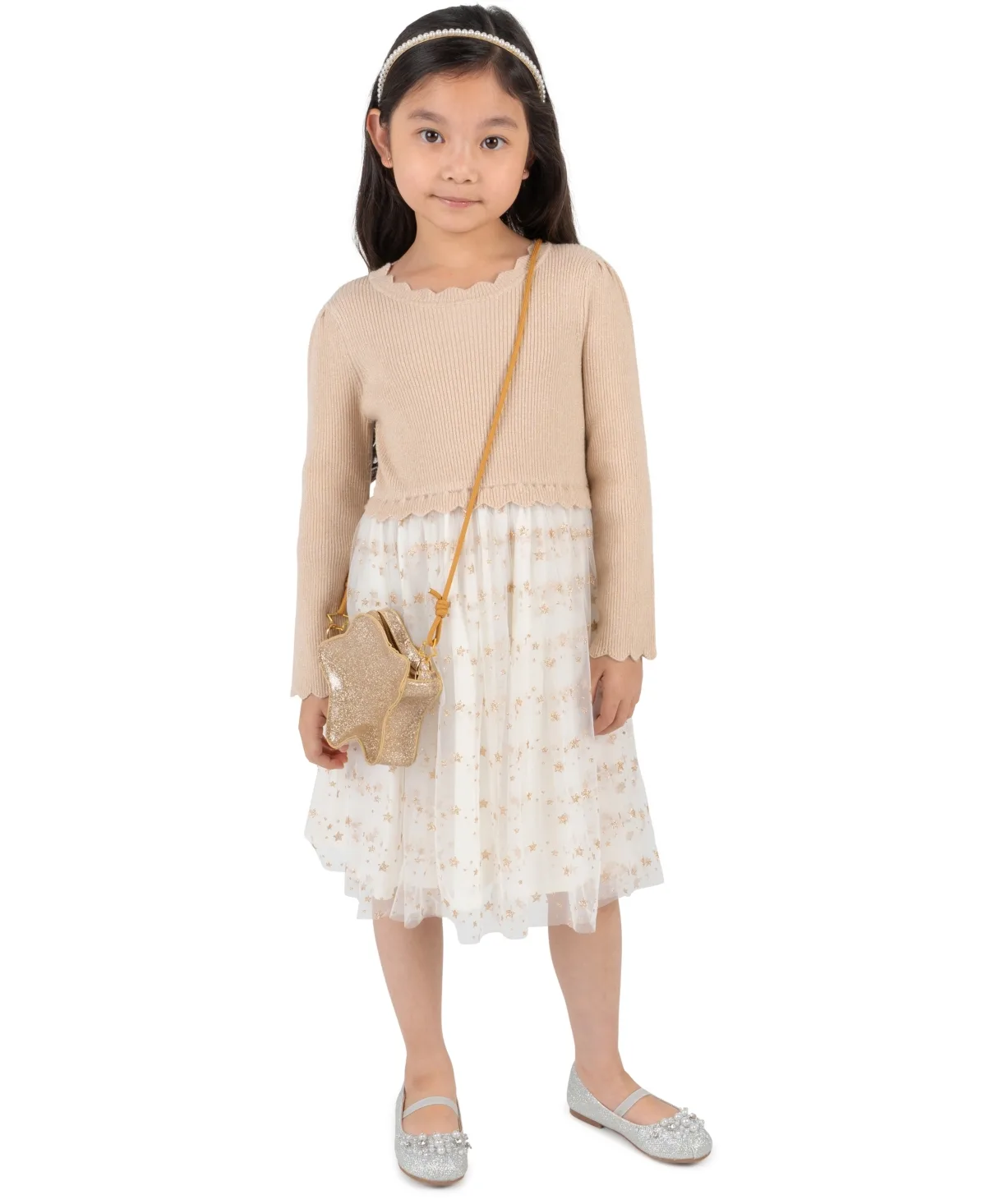 Glitter Star-Print Long-Sleeve Tutu Dress and Bag, 2-Piece Set by Rare Editions