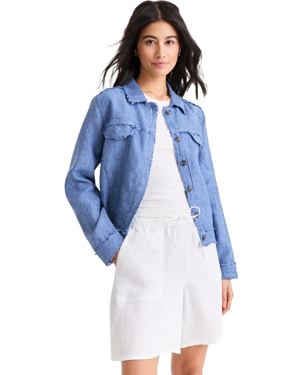 Fringe Long-Sleeve Linen Jacket