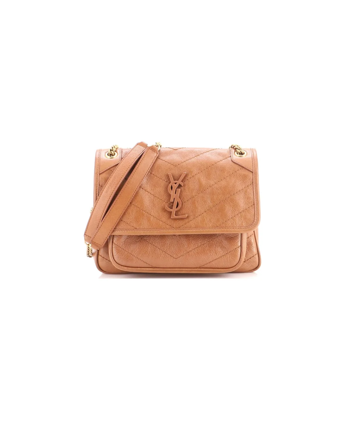 Pre-Owned Saint Laurent Baby Niki Chain Flap Bag Matelasse Chevron Leather by Saint Laurent