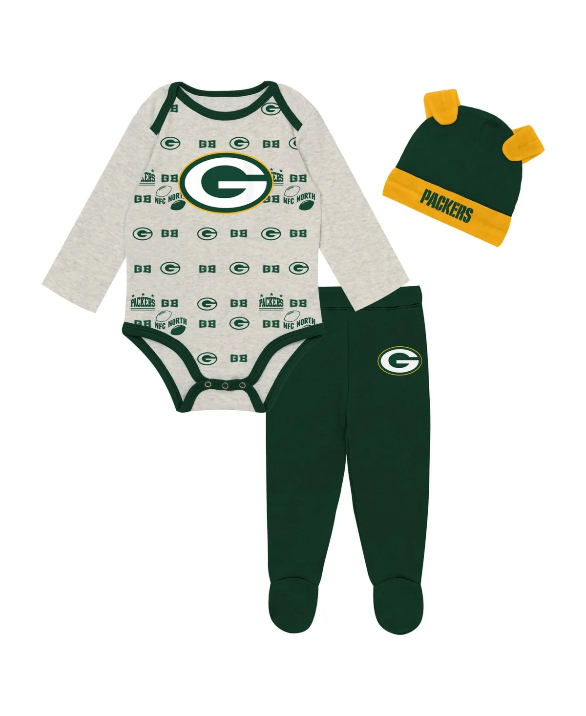 Bay Packers Huddles Giggles 3-Piece Pant and Hat Set by Outerstuff