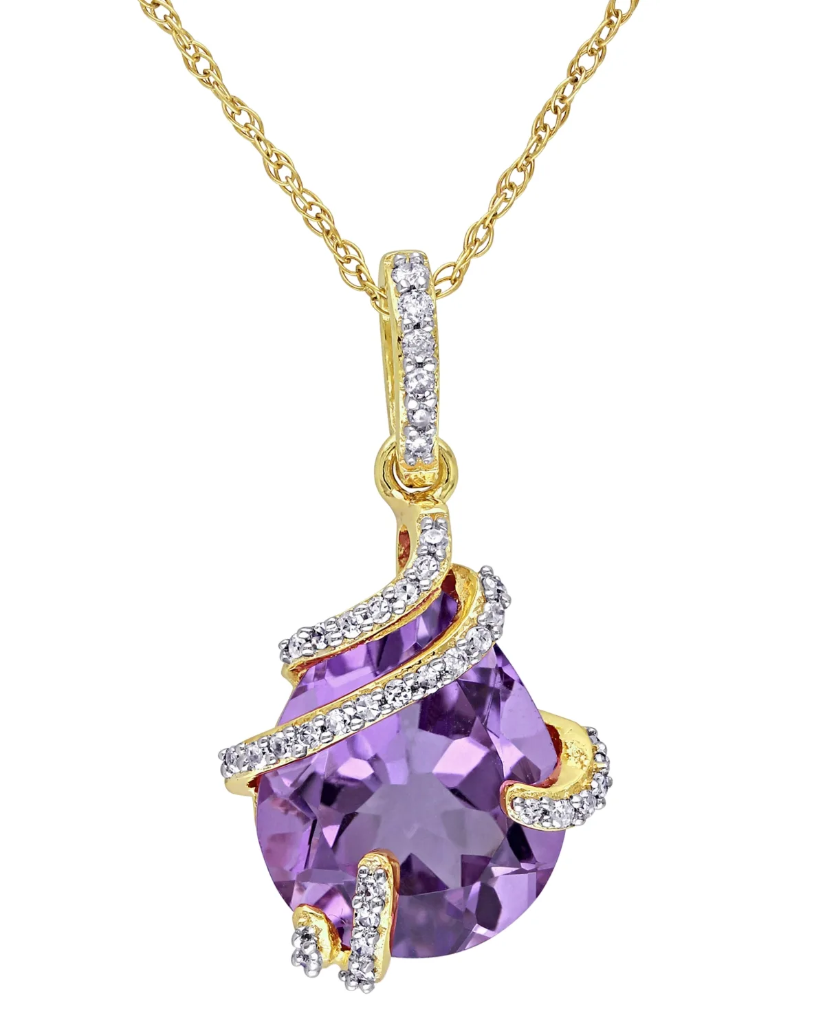 Amethyst and Diamond Pendant Necklace (4 ct. t.w. Amethyst, 1/8 ct. t.w. Diamond) in 10k Rose Gold