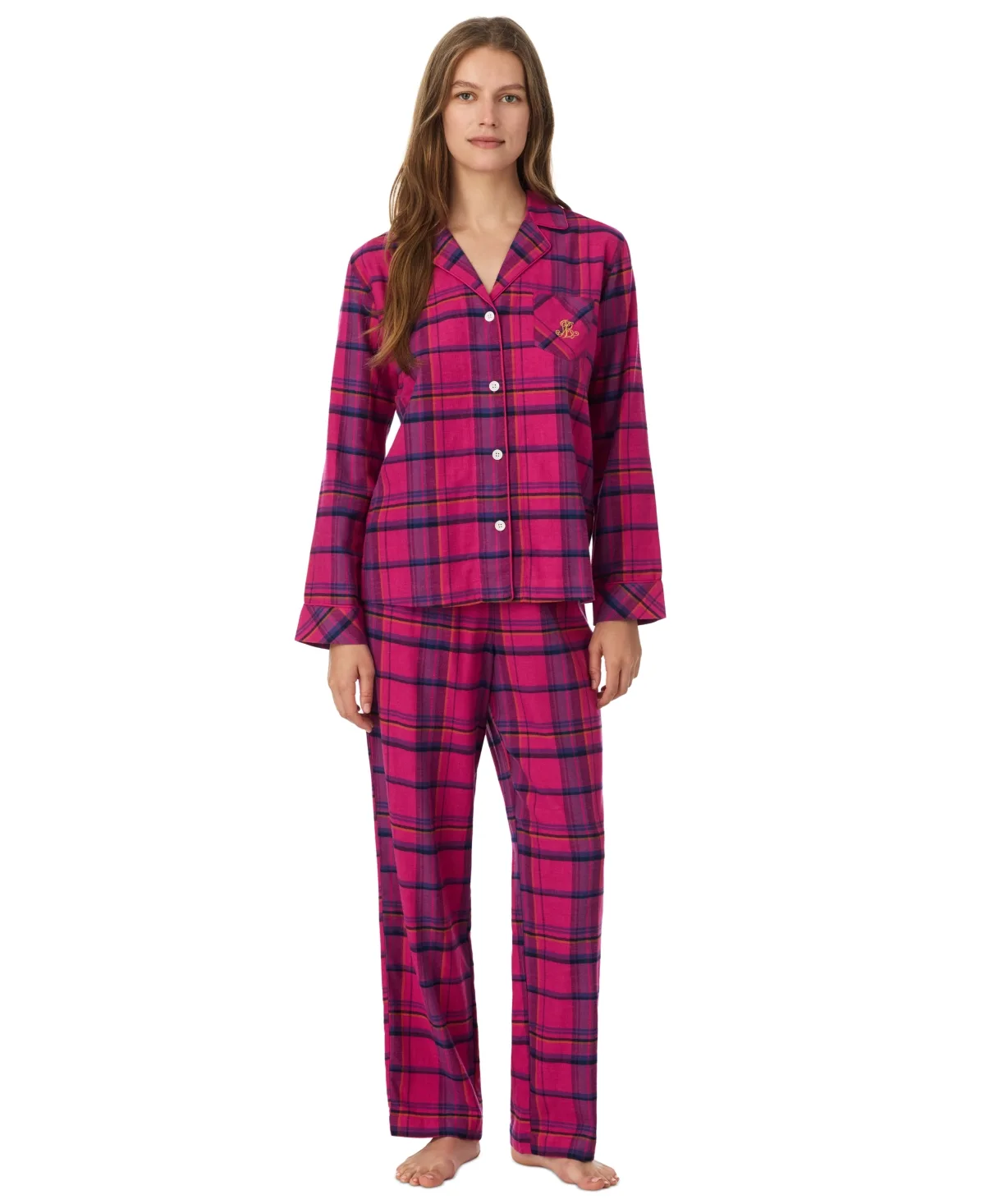 Lauren Ralph Lauren Long-Sleeve Plaid Brushed-Twill Pajama Sets by Ralph Lauren