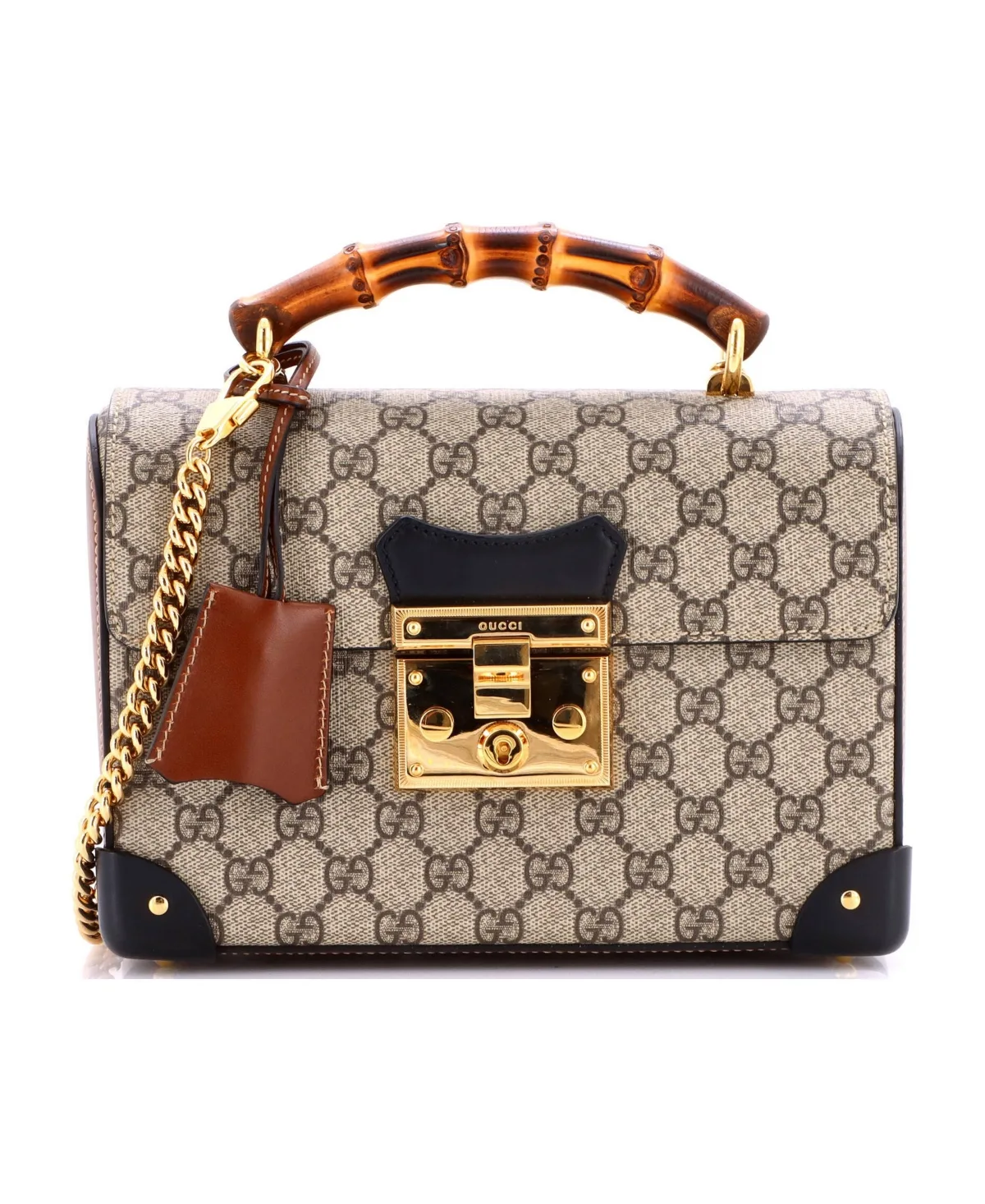 Pre-Owned Gucci Small Padlock Bamboo Shoulder Bag Gg Coated Canvas by Gucci