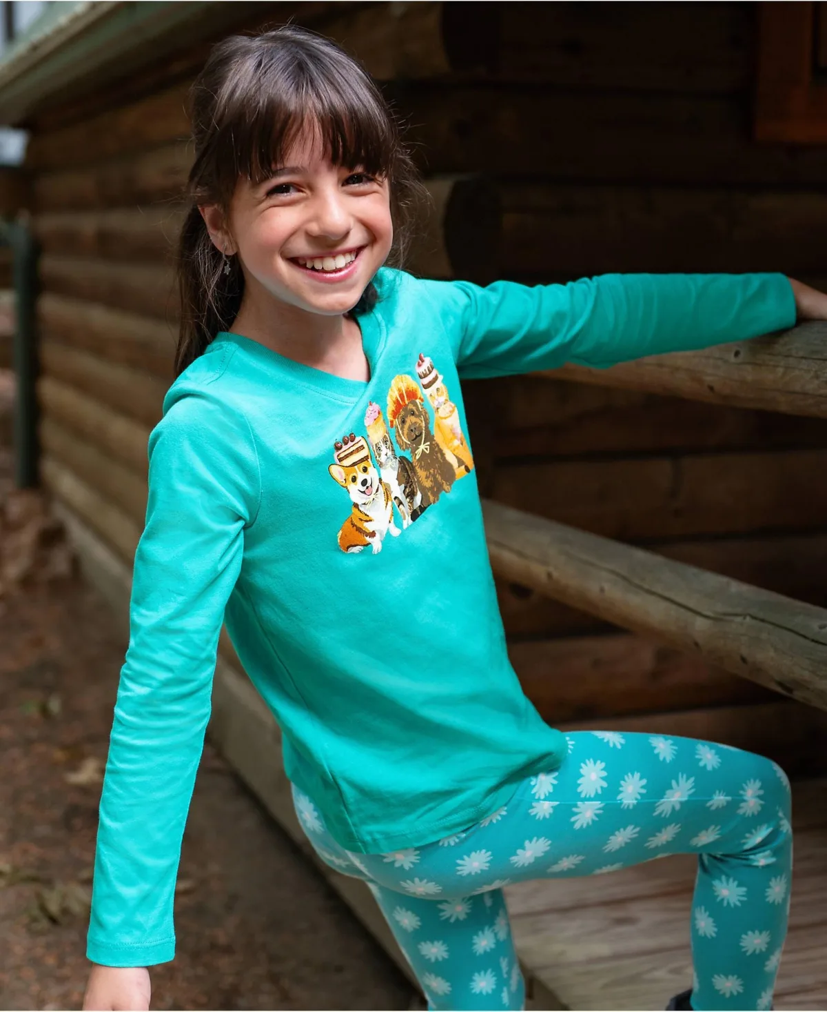 Long Sleeve Graphic Tee - Glitter Pets by Lands' End