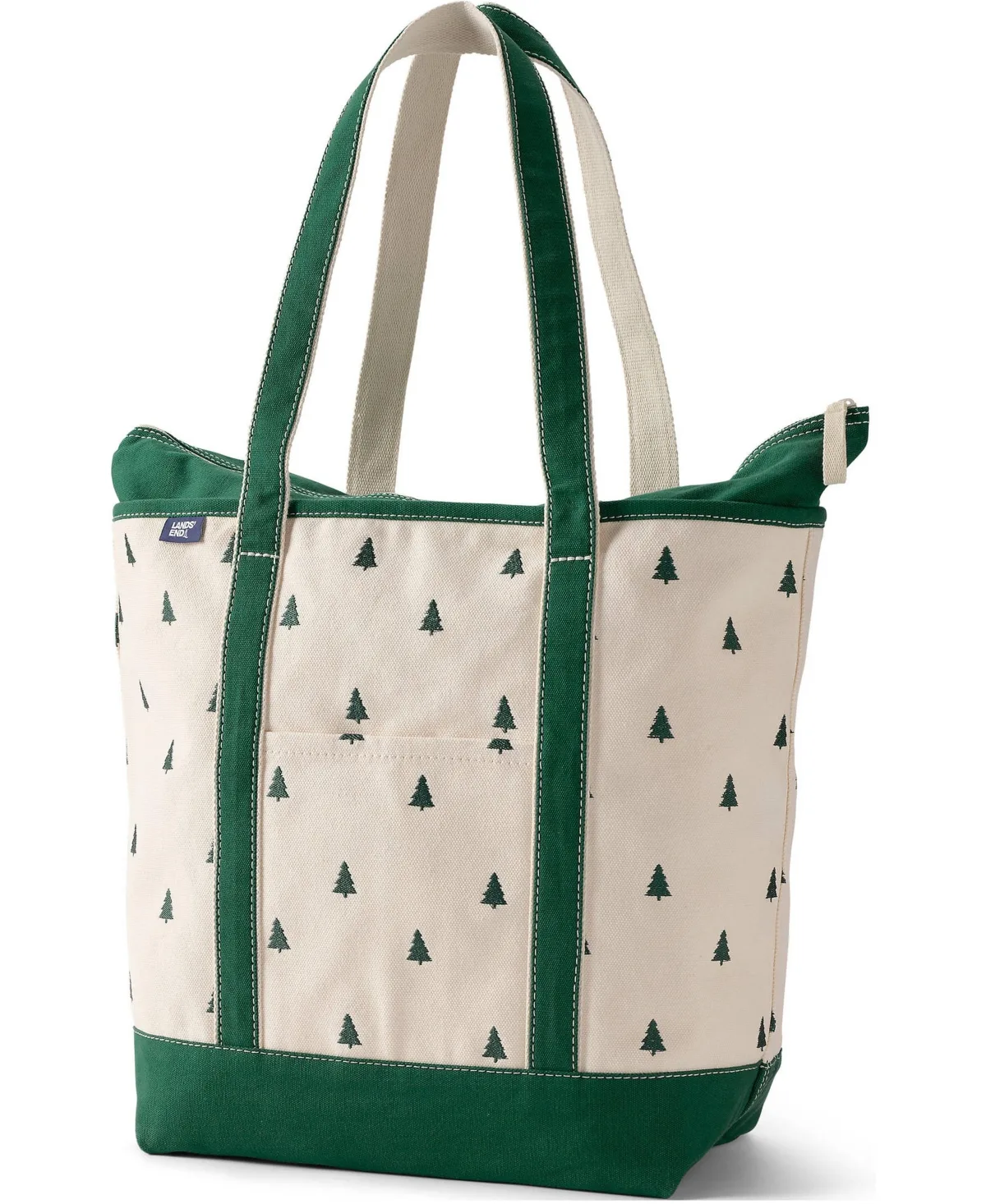 Large Canvas Tote Bag Embroidered 5 Pocket Zip Top Long Handle by Lands' End
