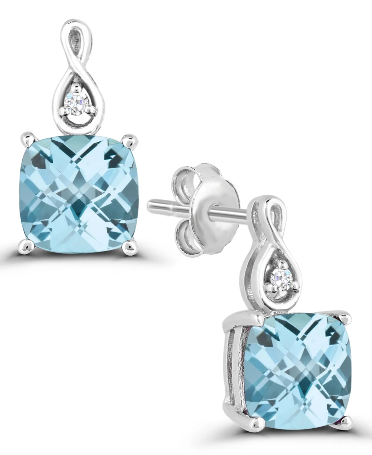 Cushion-Cut Sky Blue Topaz and Diamond Accent Drop Earrings (1-1/8 ct. t.w.) in Sterling Silver by Macy's