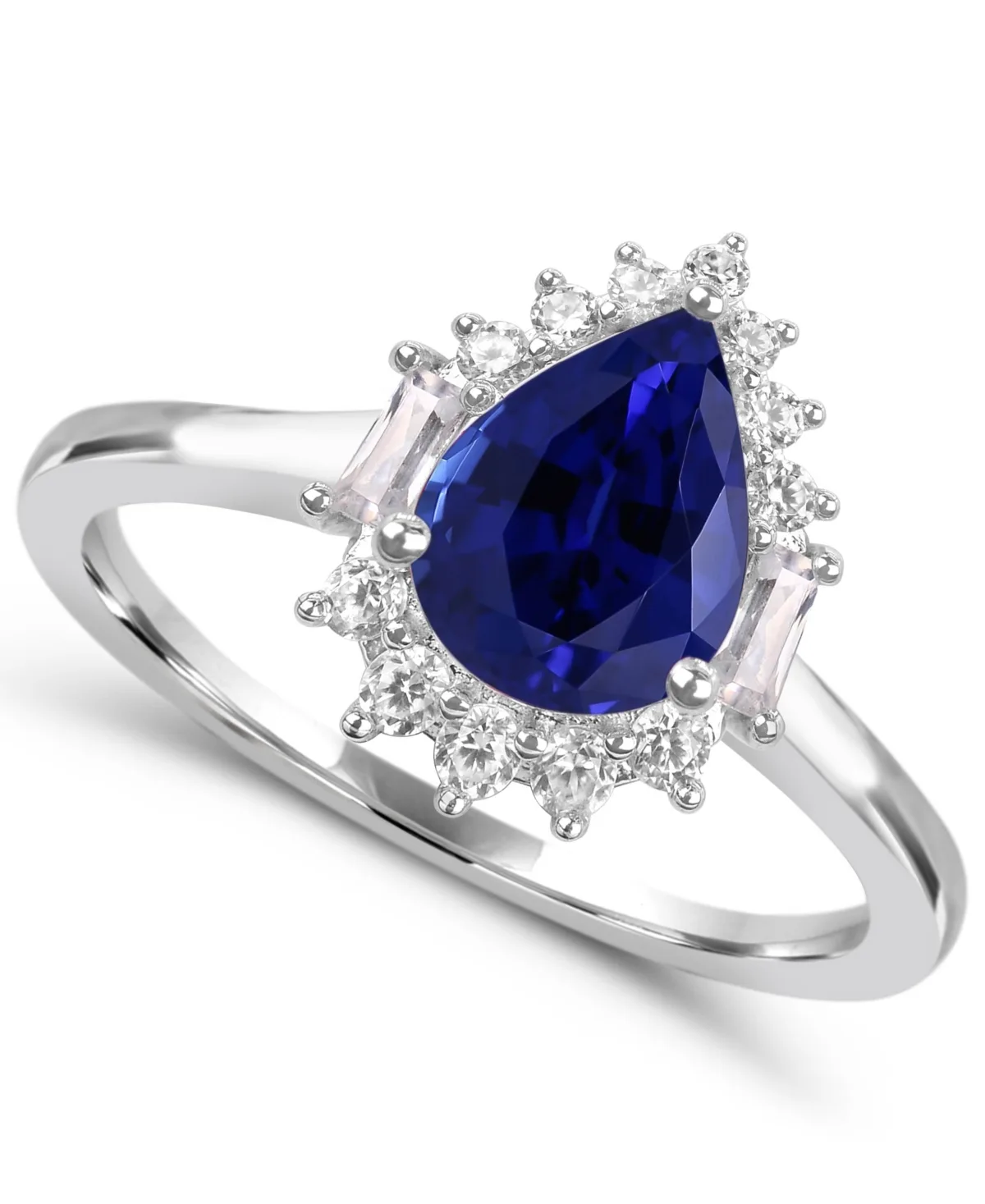 Lab-Grown Blue Sapphire Halo Teardrop Ring (7/8 ct. t.w.) with Lab-Grown White Sapphire in 14k Gold-Plated Sterling Silver by Macy's