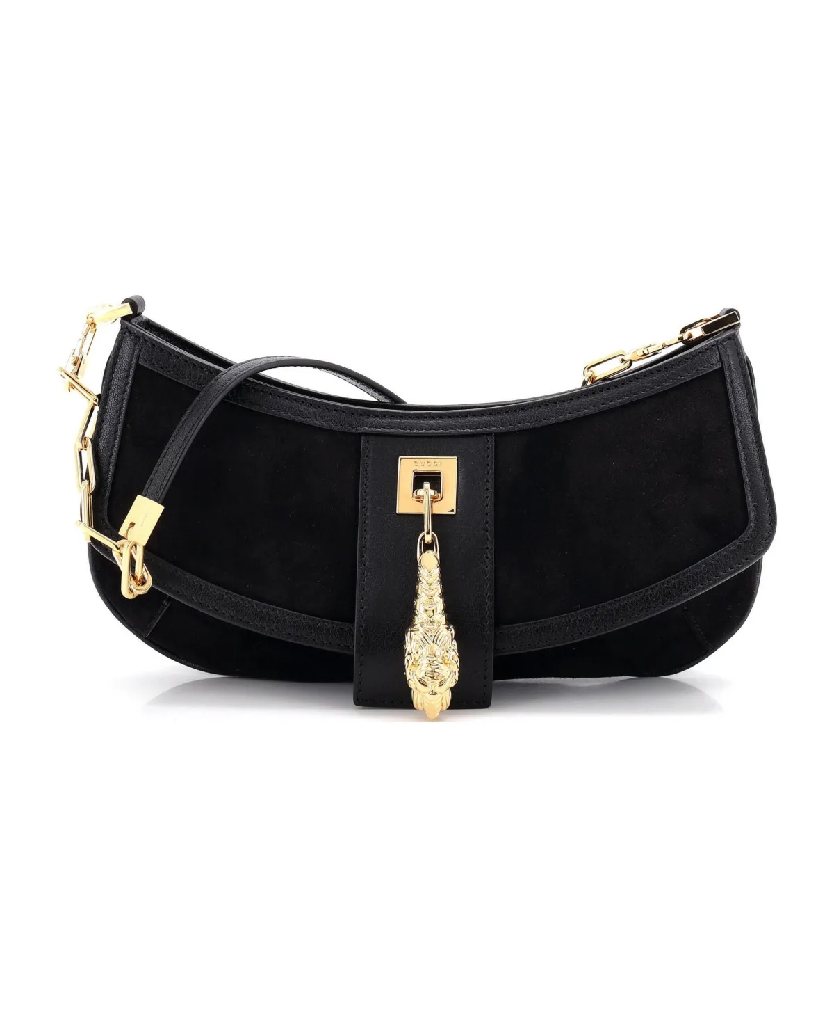 Pre-Owned Small Tiger Head Chain Clutch Suede with Leather by Gucci
