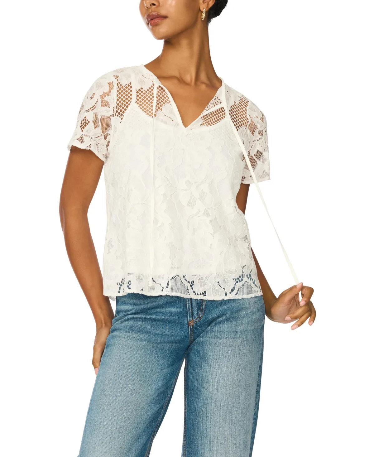 Floral Lace Tie-Neck Blouse by Vince Camuto
