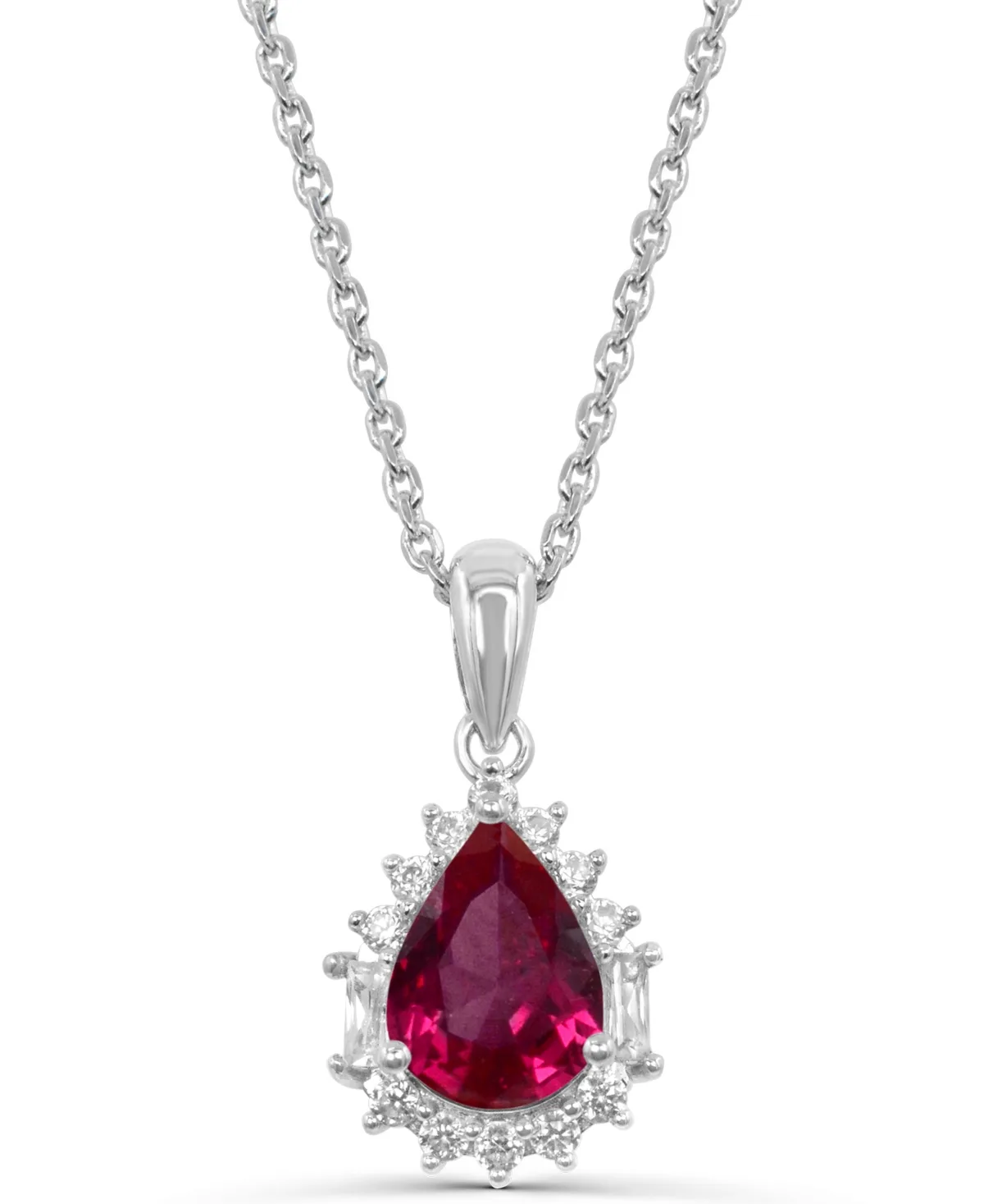 Lab-Grown Ruby and Lab-Grown White Sapphire Pendant Necklace (7/8 ct. t.w. Ruby, 3/8 ct. t.w. Sapphire) in 14k Gold-Plated Sterling Silver by Macy's