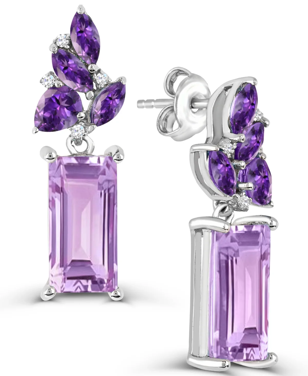Rose De France Amethyst and Diamond Accent Drop Earrings (2-1/2 ct. t.w. and 5/8 ct. t.w.) in Sterling Silver by Macy's