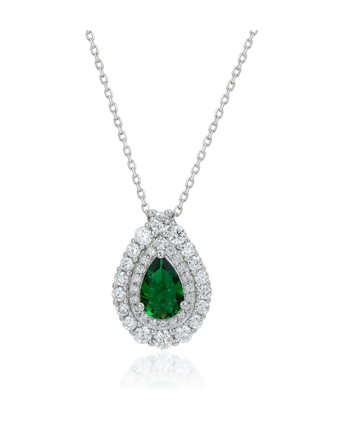 Sterling Silver Pear Shape Cubic Zirconia Pendant Necklace by Suzy Levian New York