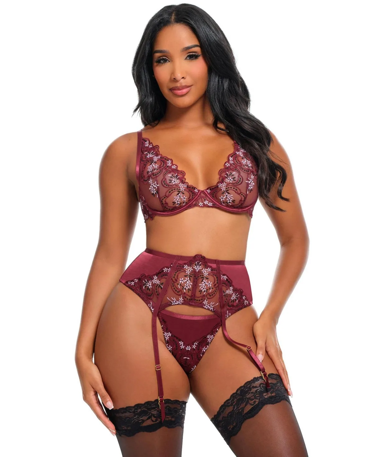 Eloise Embroidered 3-Piece Bra Set by Oh La La Cheri