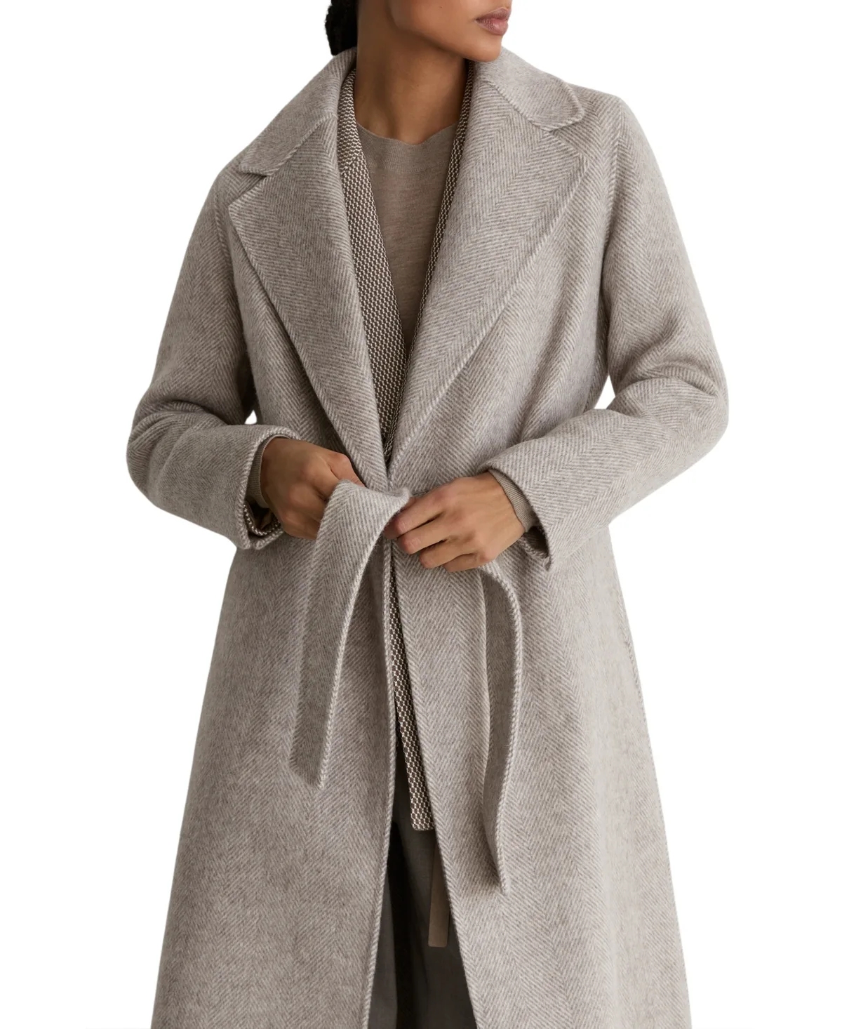 Daia Herringbone Double-Breasted Blind-Seam Coat Wool-Blend by Reiss
