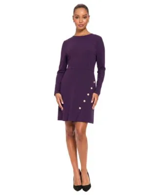 Long Sleeve a Line Crewneck Dress by London Times