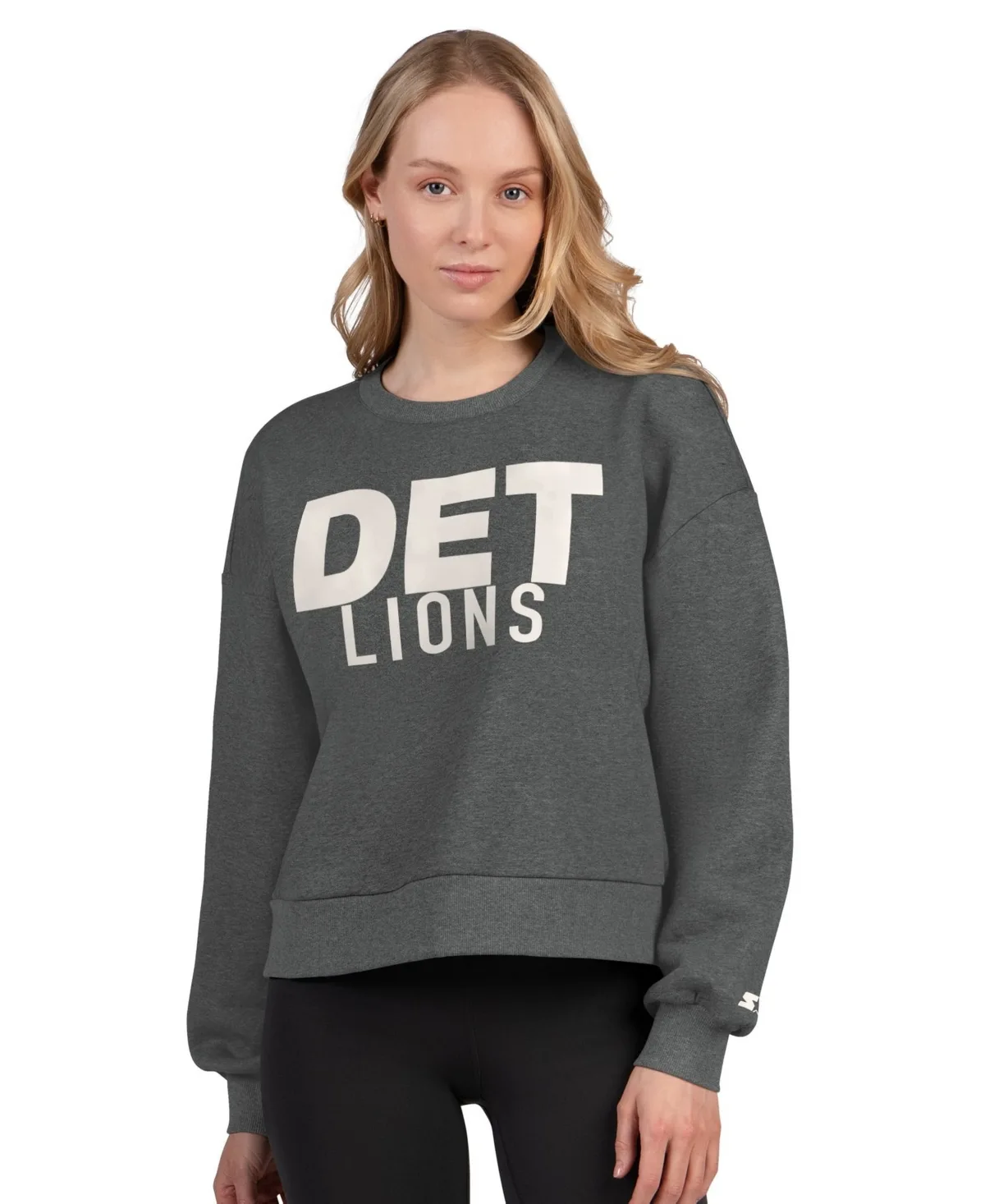 Detroit Lions Show Up Cropped Fleece Pullover Sweatshirt by Starter