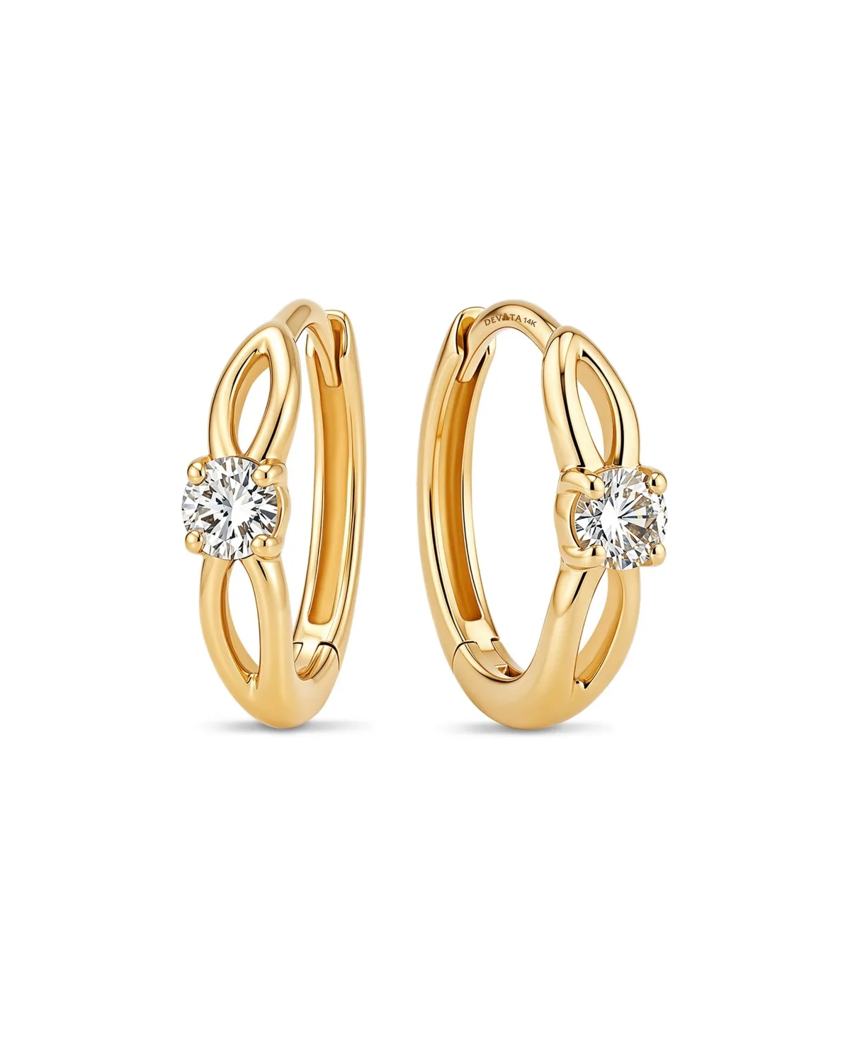 Love Knot Cubic Zirconia Hoop Earrings in 14K Gold by Devata
