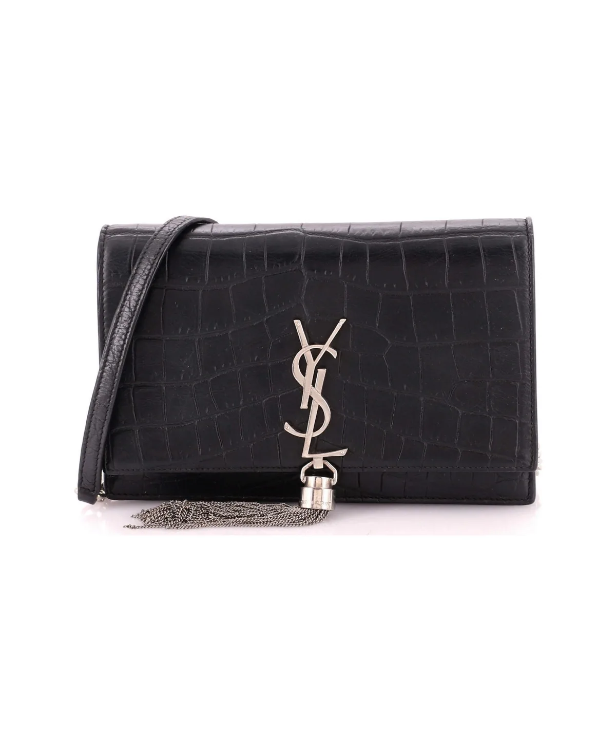 Pre-Owned Saint Laurent Classic Monogram Tassel Chain Wallet Embossed Leather by Saint Laurent