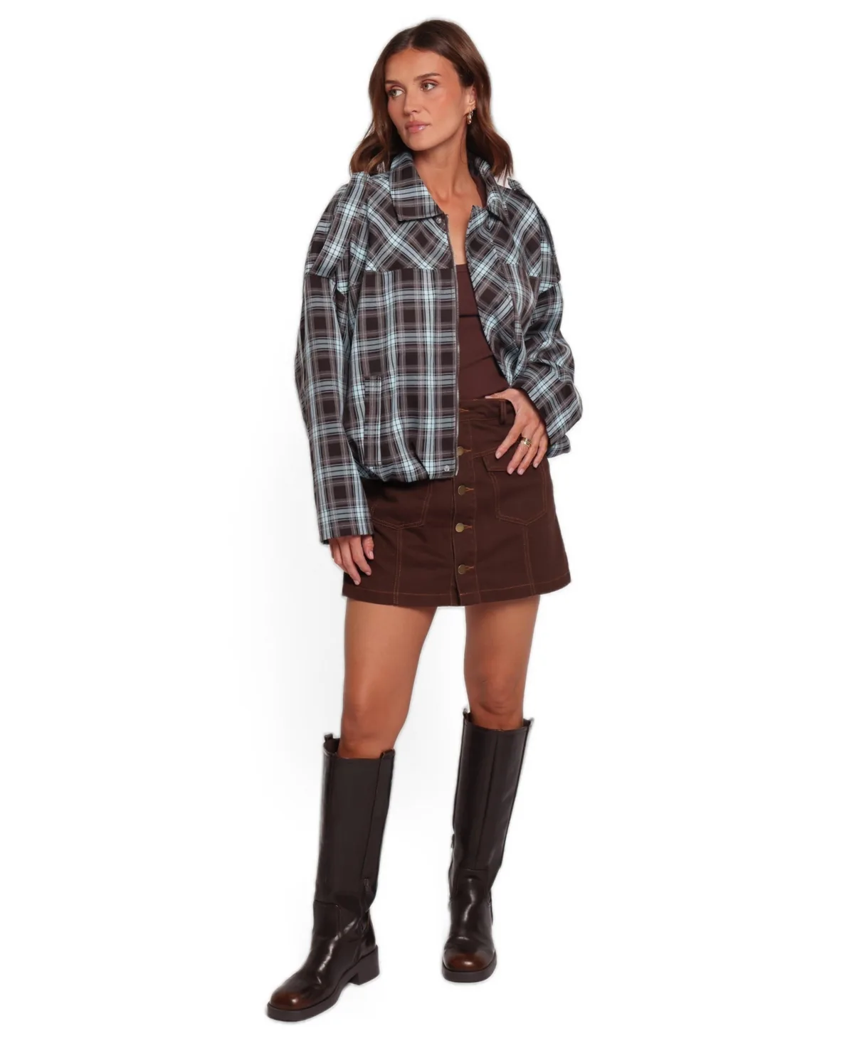 Bindy Collared Plaid Bomber Jacket by Petal and Pup