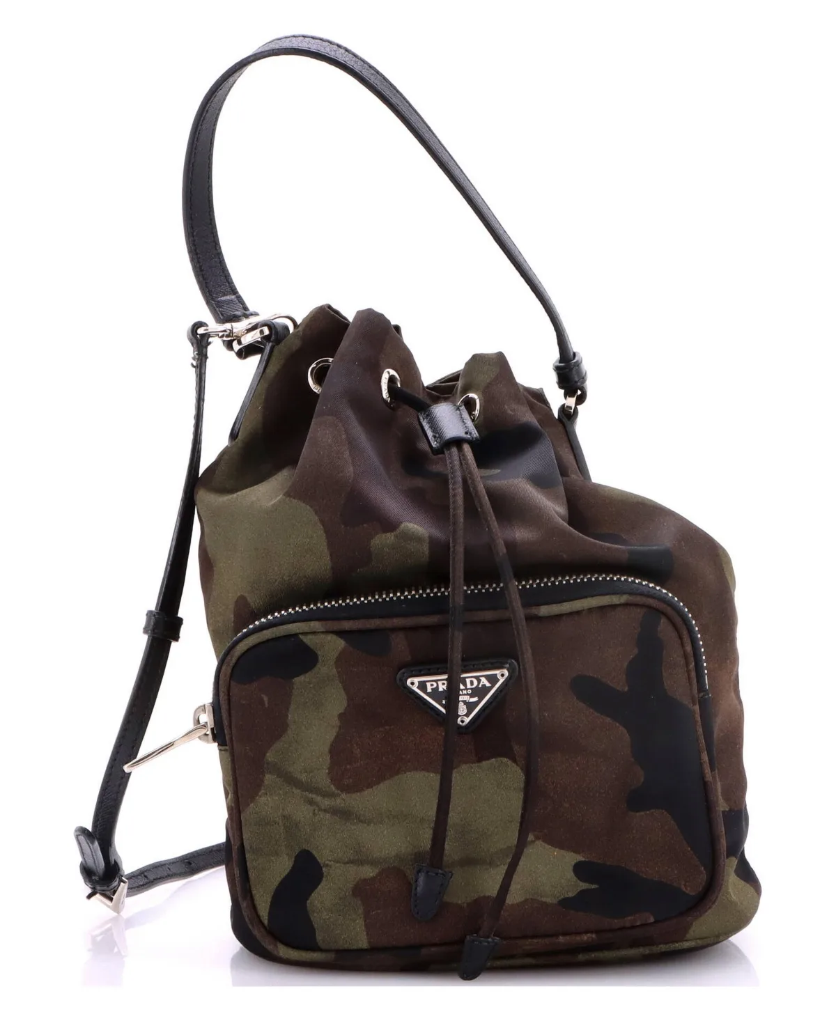 Pre-Owned Prada Small Drawstring Bucket Bag Printed Tessuto by Prada