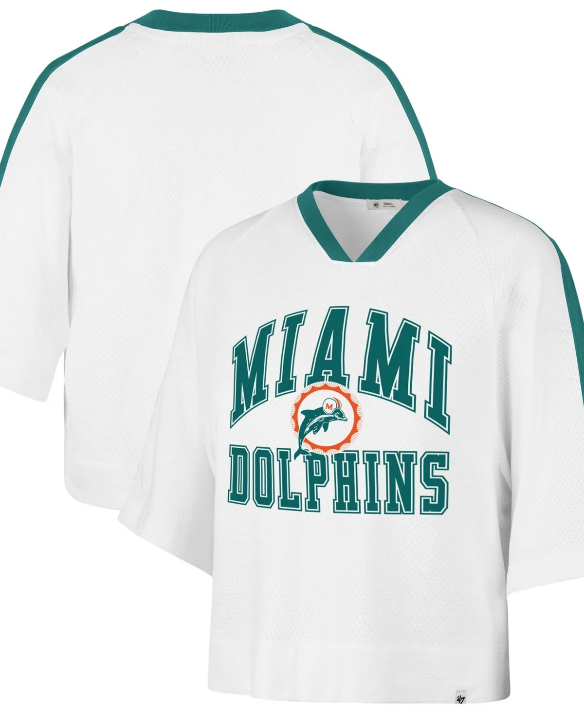 Miami Dolphins Big Overarch Drop Needle Raglan V-Neck T-Shirt by 47 Brand