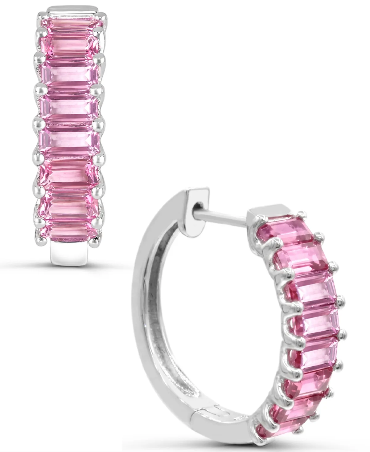 Lab-Grown Pink Sapphire Hoop Earrings (2-1/5 ct. t.w.) in Sterling Silver by Macy's