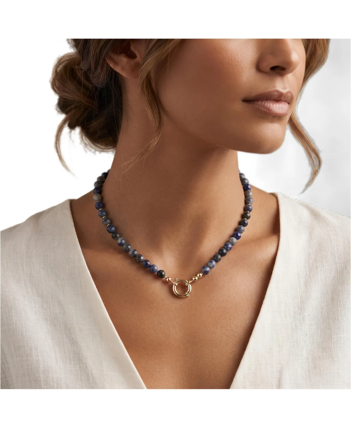 Blue Agate Bead Enhancer with Silver Clip 18 Inches by Etoielle