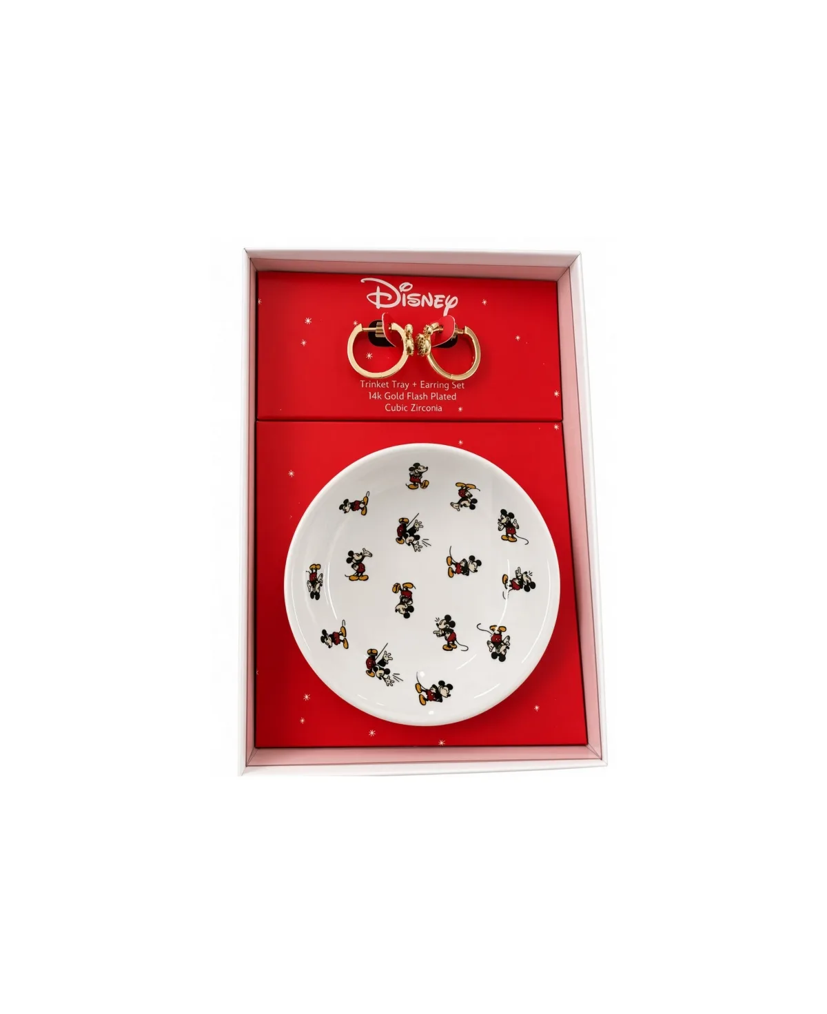 Cubic Zirconia Gold-Tone Mickey Mouse Hoop Earring and Trinket Tray, 2-Piece Set by Disney