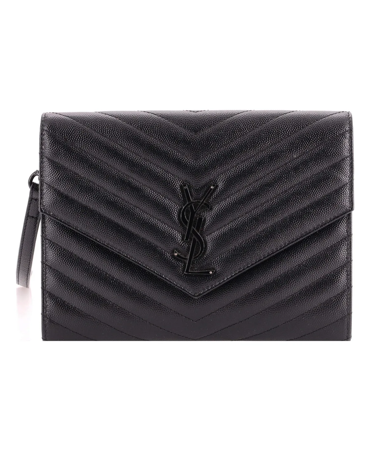 Pre-Owned Saint Laurent Classic Monogram Envelope Wristlet Clutch Matelasse Chevron Leather by Saint Laurent
