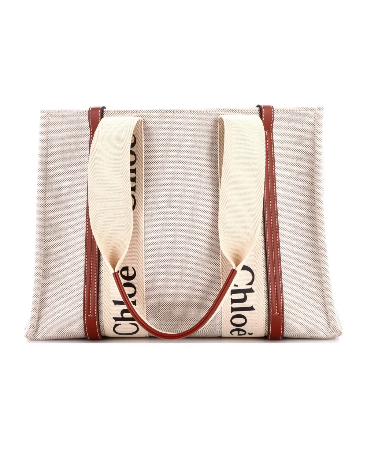 Pre-Owned Chloe Medium Woody Tote Canvas with Leather by Chloé