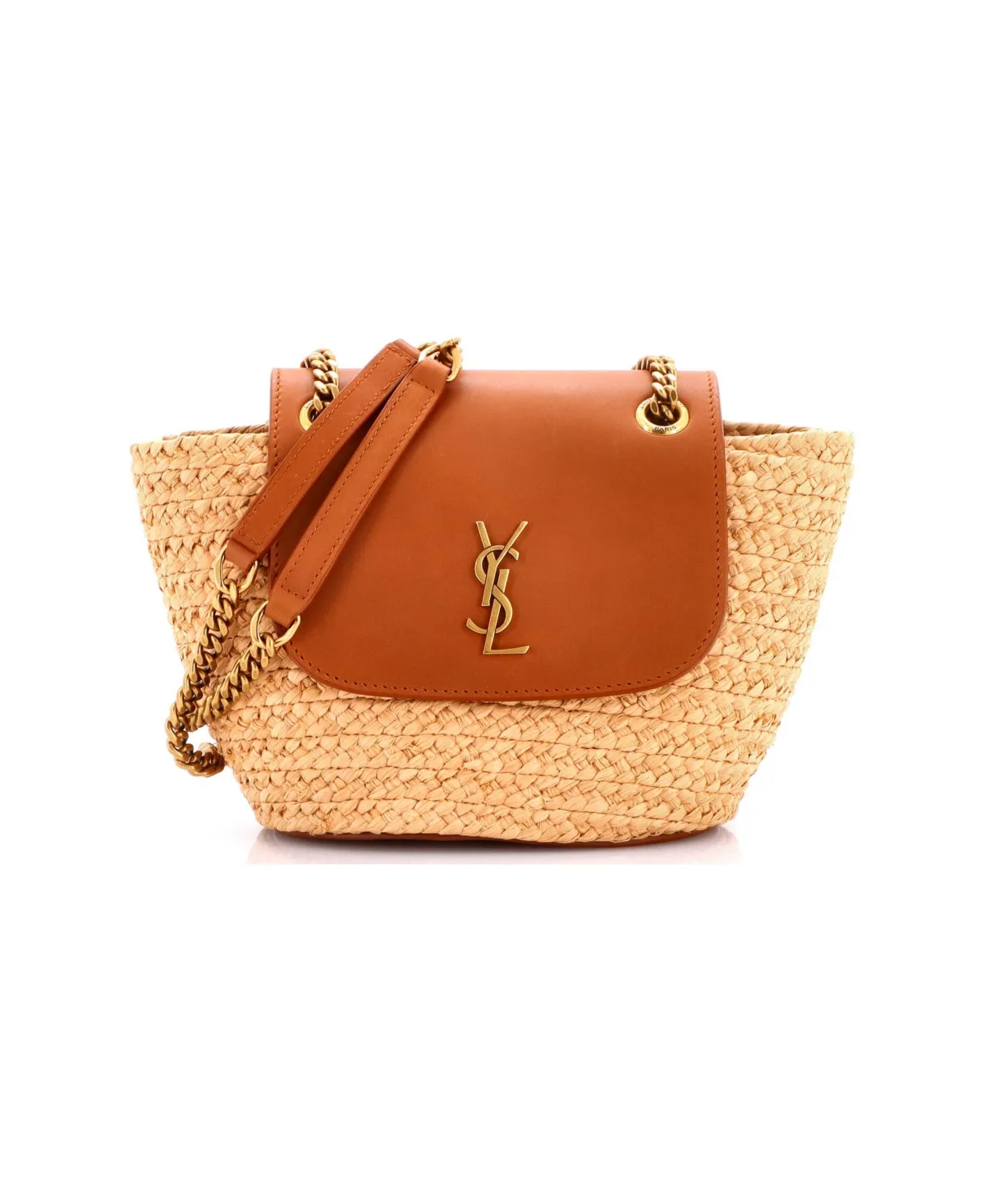 Pre-Owned Saint Laurent Nano Manon Basket Bag Raffia with Leather by Saint Laurent