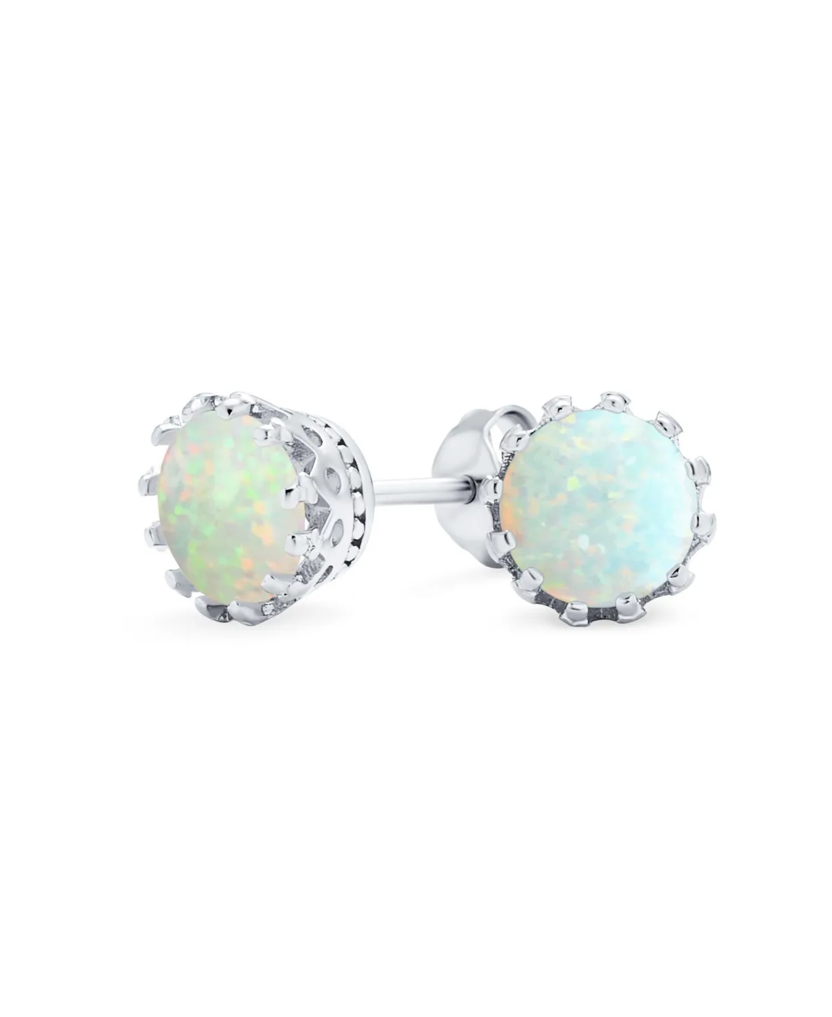 Crown Set Opal Solitaire Stud Earrings in Rose Gold Plated Sterling Silver 6MM by Bling Jewelry