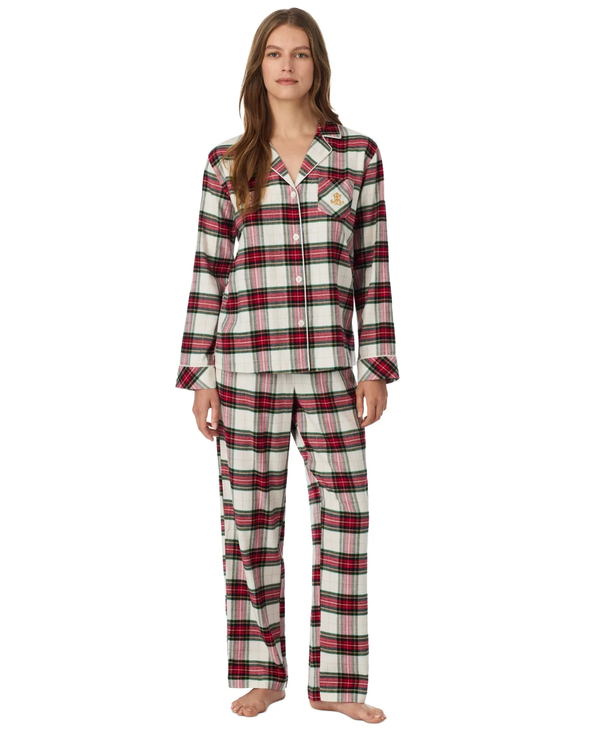 Lauren Ralph Lauren Flannel Long-Sleeve Notch-Collar Top and Pants, 2-Piece Set by Ralph Lauren