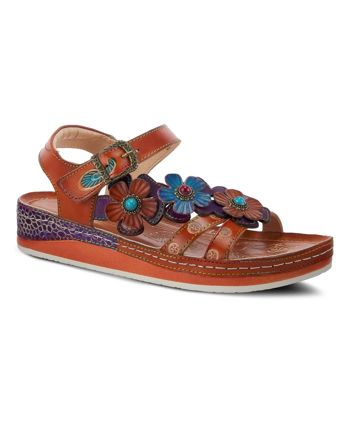 Goodie Hand-Painted Leather Ankle Strap Wedge Sandals by Lartiste