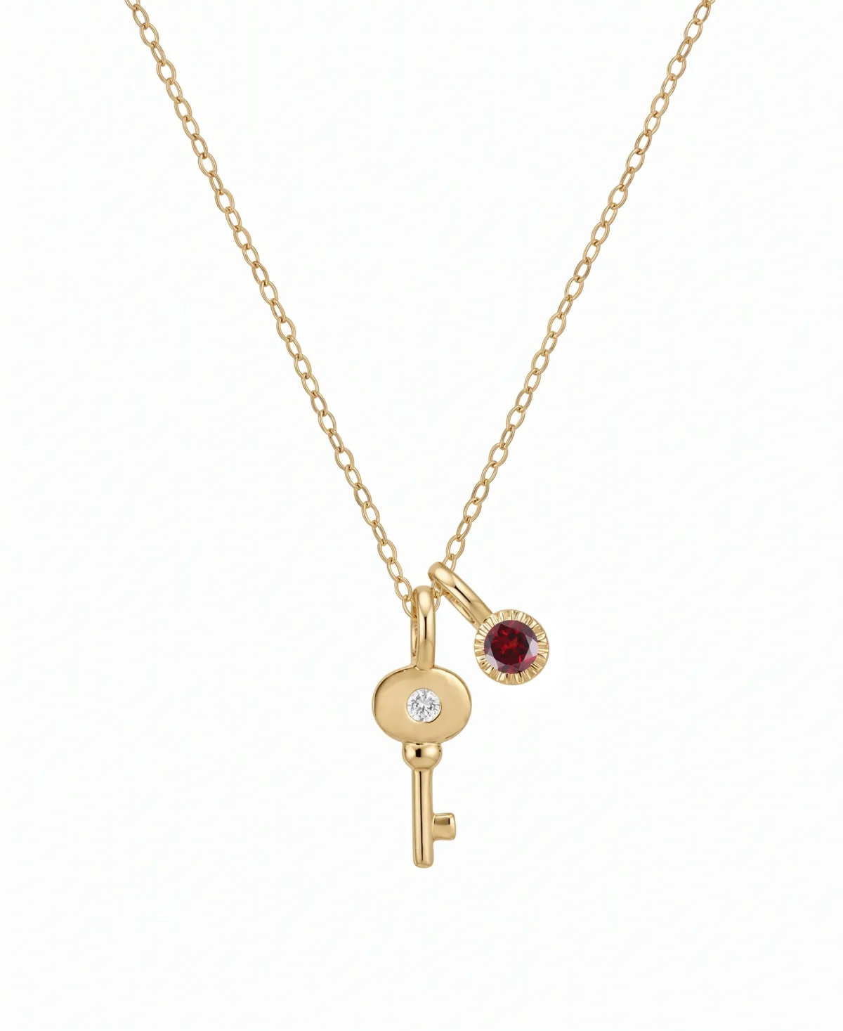 Garnet and Diamond Accent Charm Key Pendant (1/10 ct. t.w.) in 14k Gold by Macy's