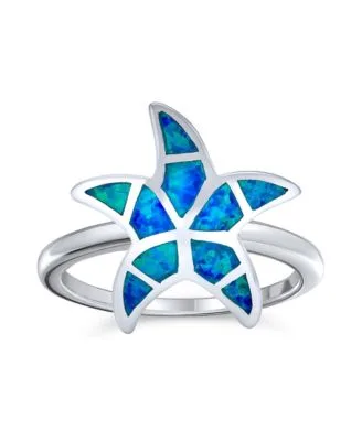 Nautical Tropical Beach Blue Created Opal Inlay Starfish Ring.925 Sterling Silver by Bling Jewelry
