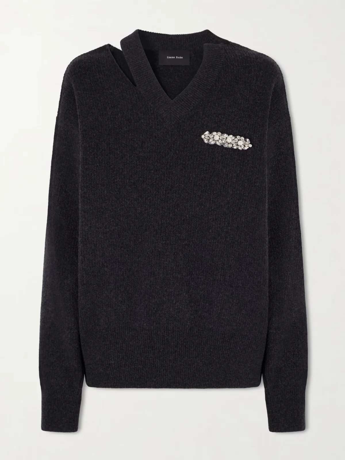 - Cut-out Crystal And Faux-pearl Embellished Wool-blend Sweater -