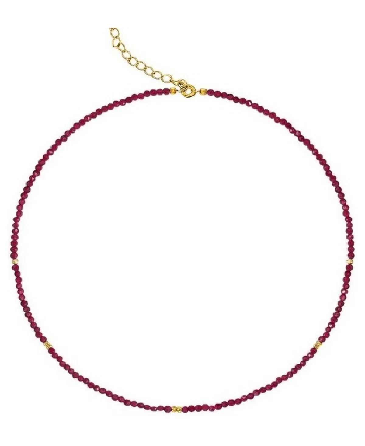 Gold Over Silver Created Ruby Bead Necklace with Extender by Etoielle
